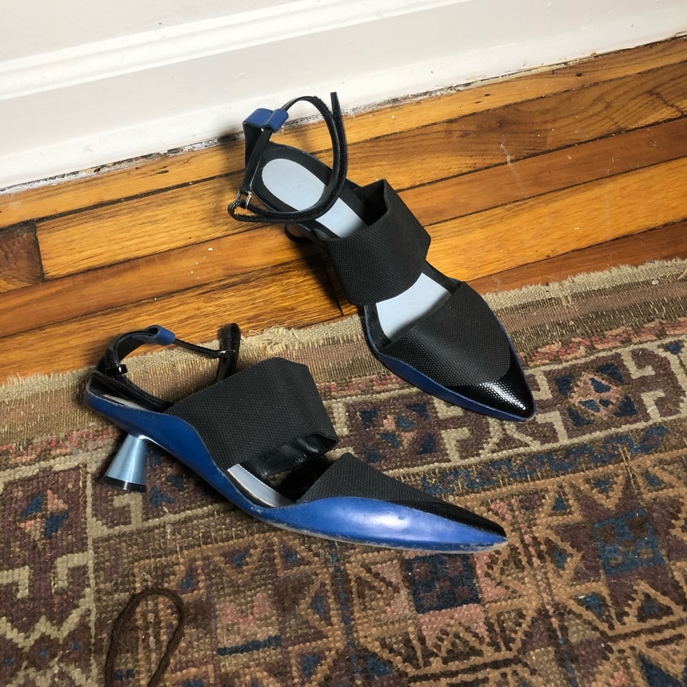 Kenzo Honeycomb Black and Blue Kitten Heel